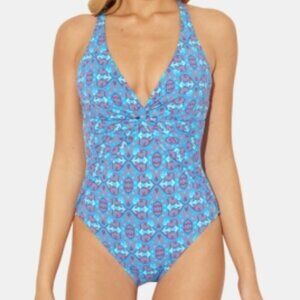 Bleu by Rod Beattie St. Tropez Printed Plunge Halter One-Piece Swimsuit